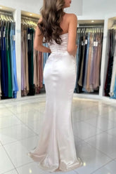 Chic sweetheart sleeveless column satin Evening dresses split front